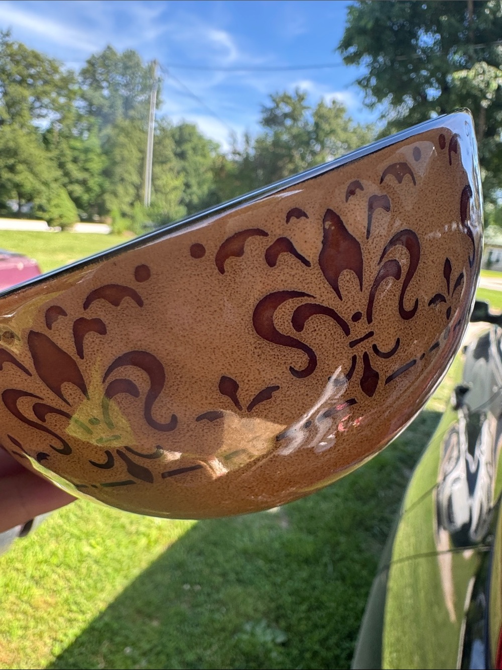 Decorative Brown Glazed Ceramic cereal/soup Bowl - Floral Motif